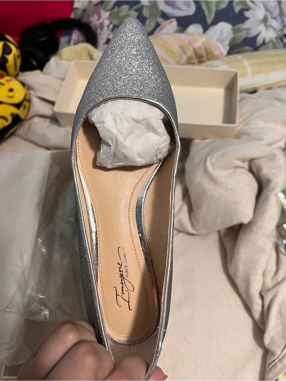 Vince Camuto Silver Glitter Pointed Toe Pump
